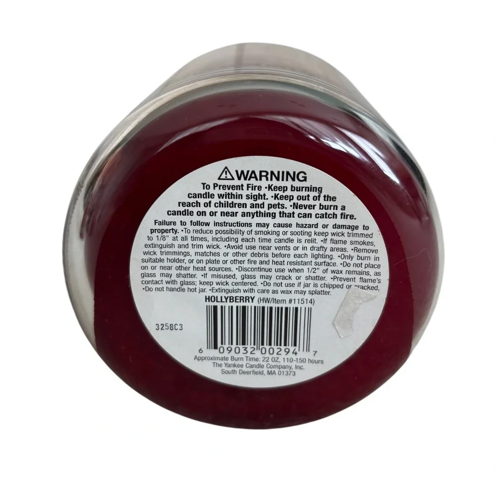 Yankee Candle Jar Hollyberry Rare Vintage Black Band Holiday Burgundy Red 22 Oz